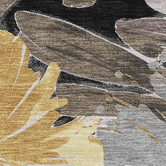Black Gray And Wheat Floral Washable Area Rug With UV Protection Photo 2