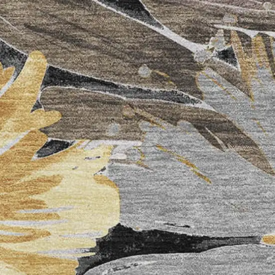 Black Gray And Wheat Floral Washable Area Rug With UV Protection Photo 2