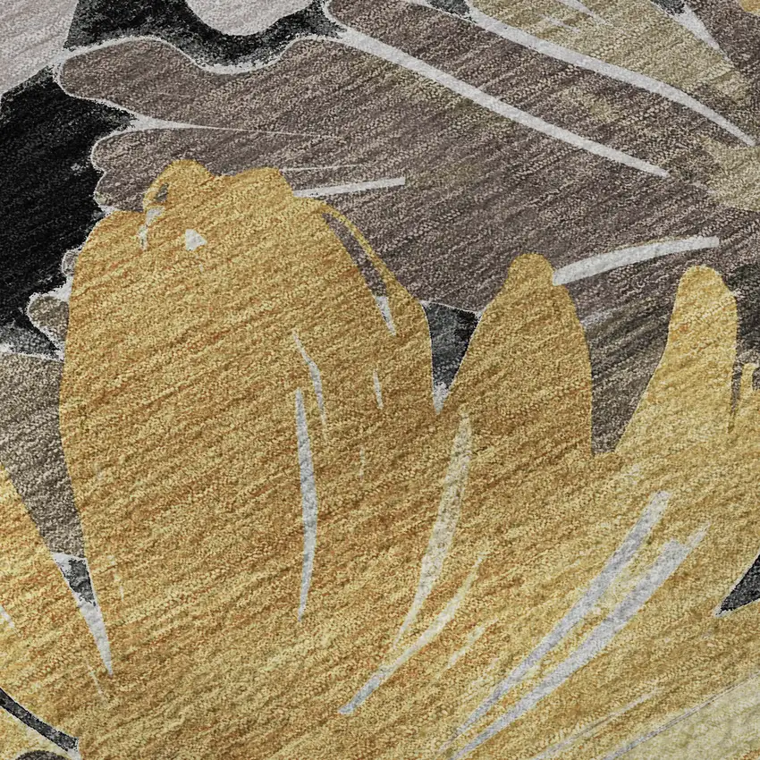 Black Gray And Wheat Floral Washable Area Rug With UV Protection Photo 9