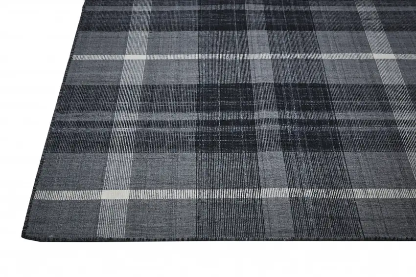 Black Gray And White Abstract Hand Woven Stain Resistant Area Rug Photo 4