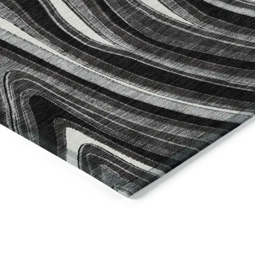 Black Gray And White Abstract Washable Indoor Outdoor Area Rug Photo 3