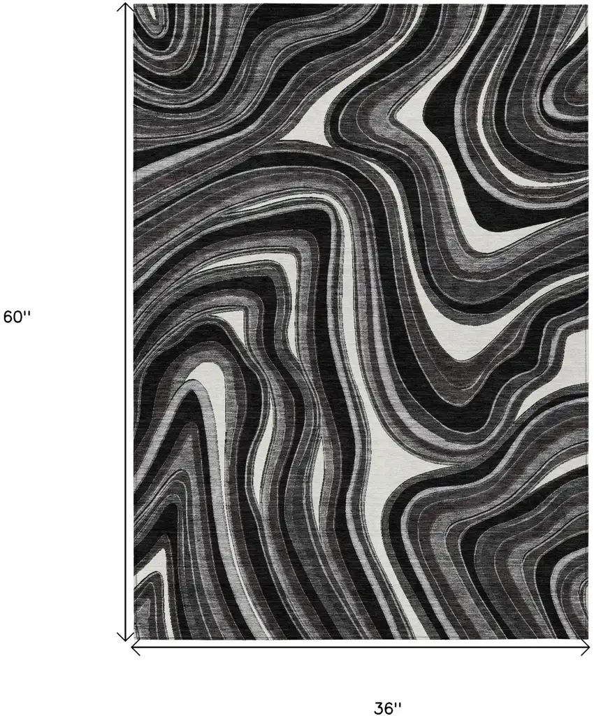 Black Gray And White Abstract Washable Indoor Outdoor Area Rug Photo 7