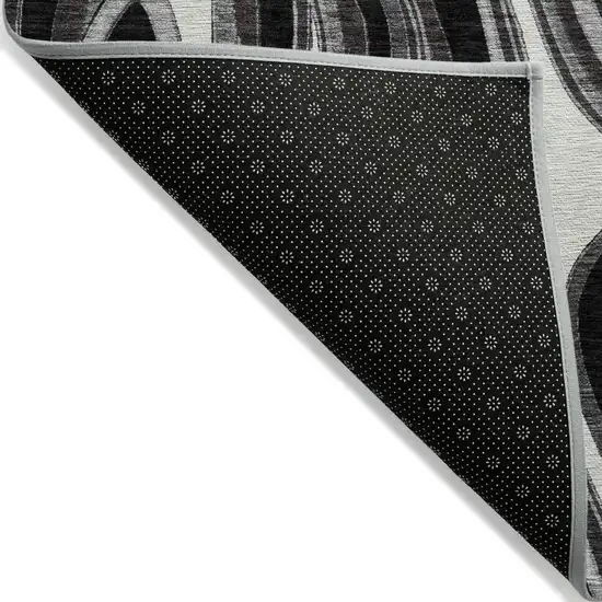 Black Gray And White Abstract Washable Indoor Outdoor Area Rug Photo 2