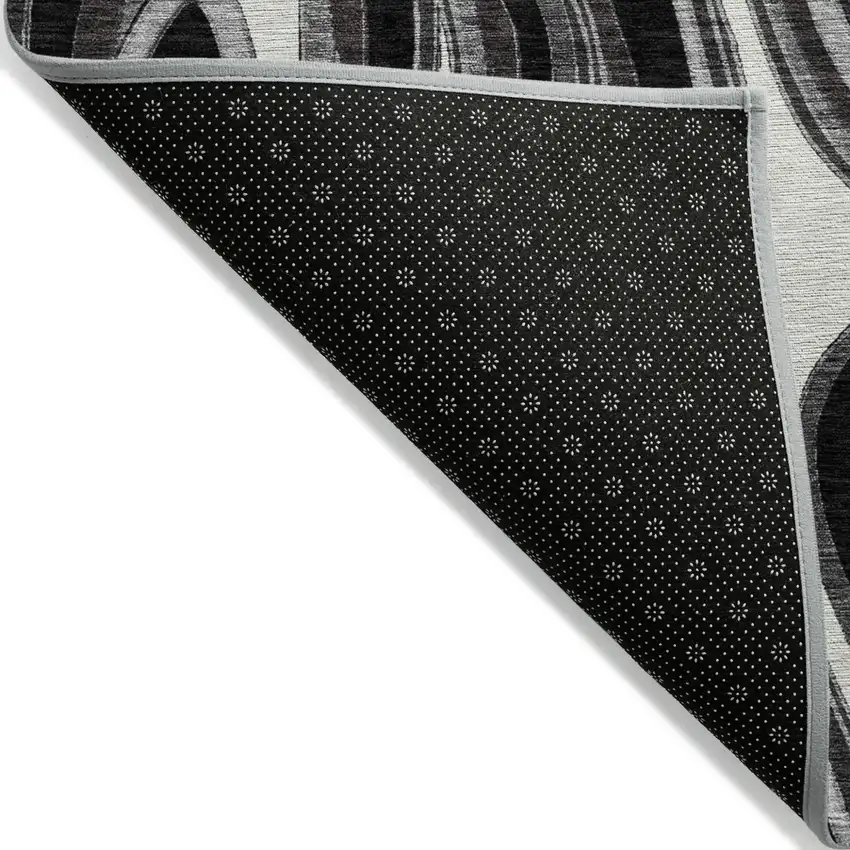 Black Gray And White Abstract Washable Indoor Outdoor Area Rug Photo 2
