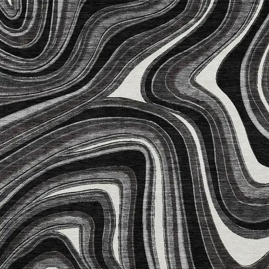 Black Gray And White Abstract Washable Indoor Outdoor Area Rug Photo 4