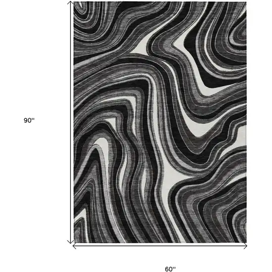 Black Gray And White Abstract Washable Indoor Outdoor Area Rug Photo 7