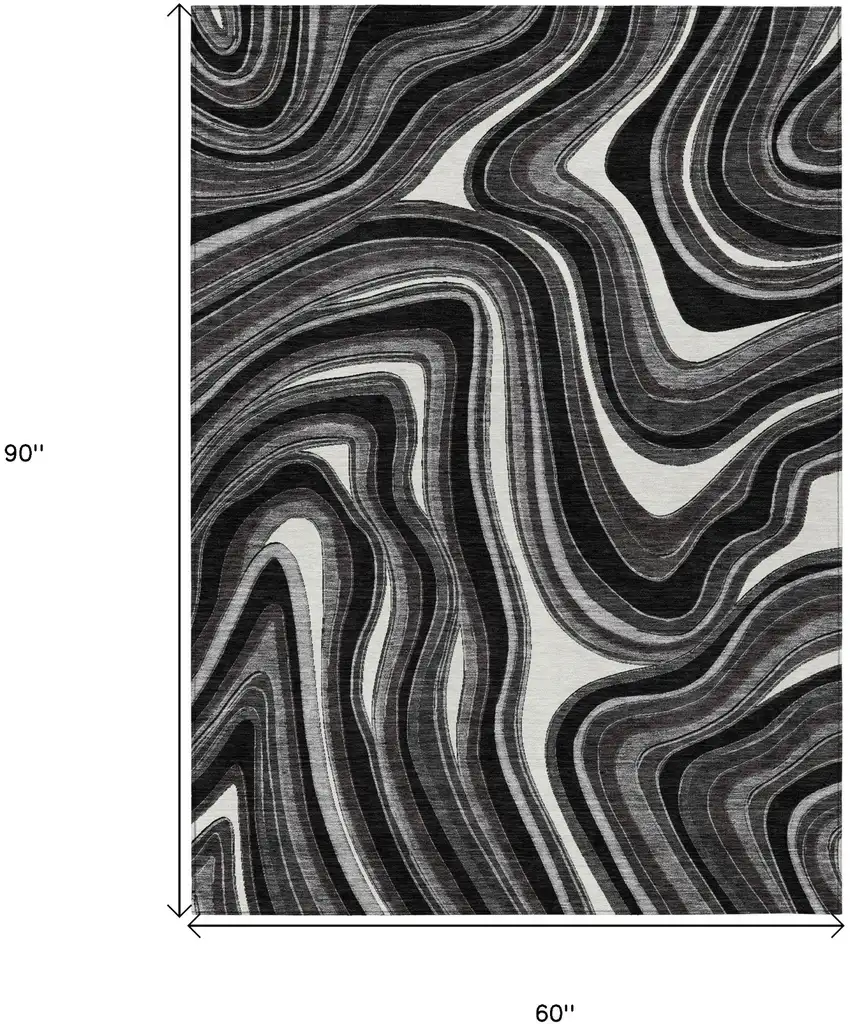 Black Gray And White Abstract Washable Indoor Outdoor Area Rug Photo 7