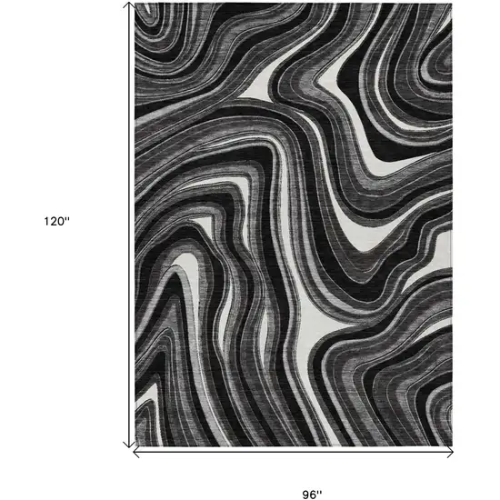 Black Gray And White Abstract Washable Indoor Outdoor Area Rug Photo 7