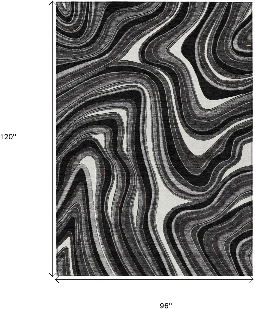 Black Gray And White Abstract Washable Indoor Outdoor Area Rug Photo 7