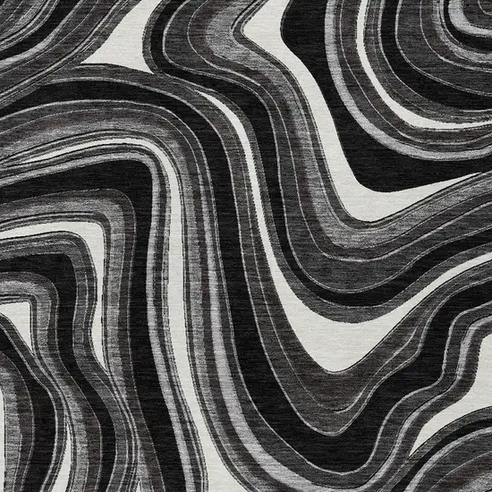 Black Gray And White Abstract Washable Indoor Outdoor Area Rug Photo 4