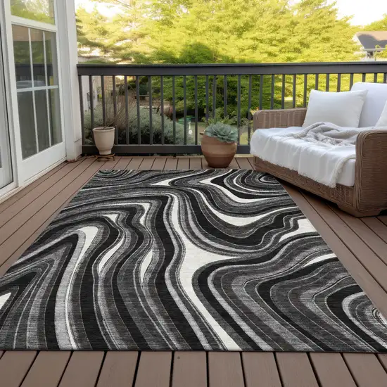 Black Gray And White Abstract Washable Indoor Outdoor Area Rug Photo 6