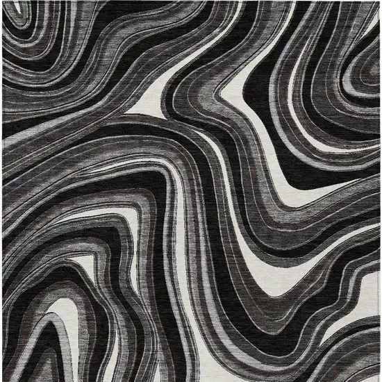 Black Gray And White Abstract Washable Indoor Outdoor Area Rug Photo 5