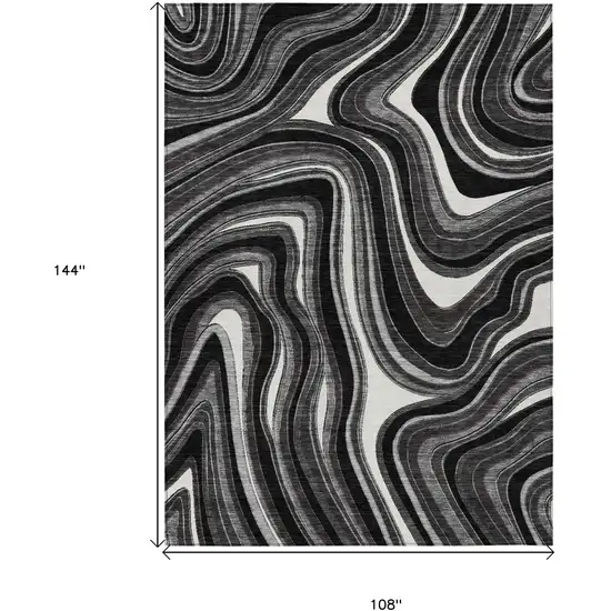 Black Gray And White Abstract Washable Indoor Outdoor Area Rug Photo 7