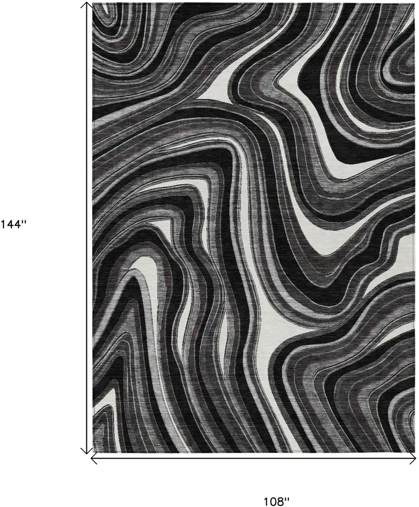 Black Gray And White Abstract Washable Indoor Outdoor Area Rug Photo 7