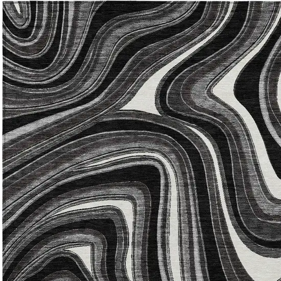 Black Gray And White Abstract Washable Indoor Outdoor Area Rug Photo 4
