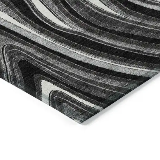 Black Gray And White Abstract Washable Indoor Outdoor Area Rug Photo 3