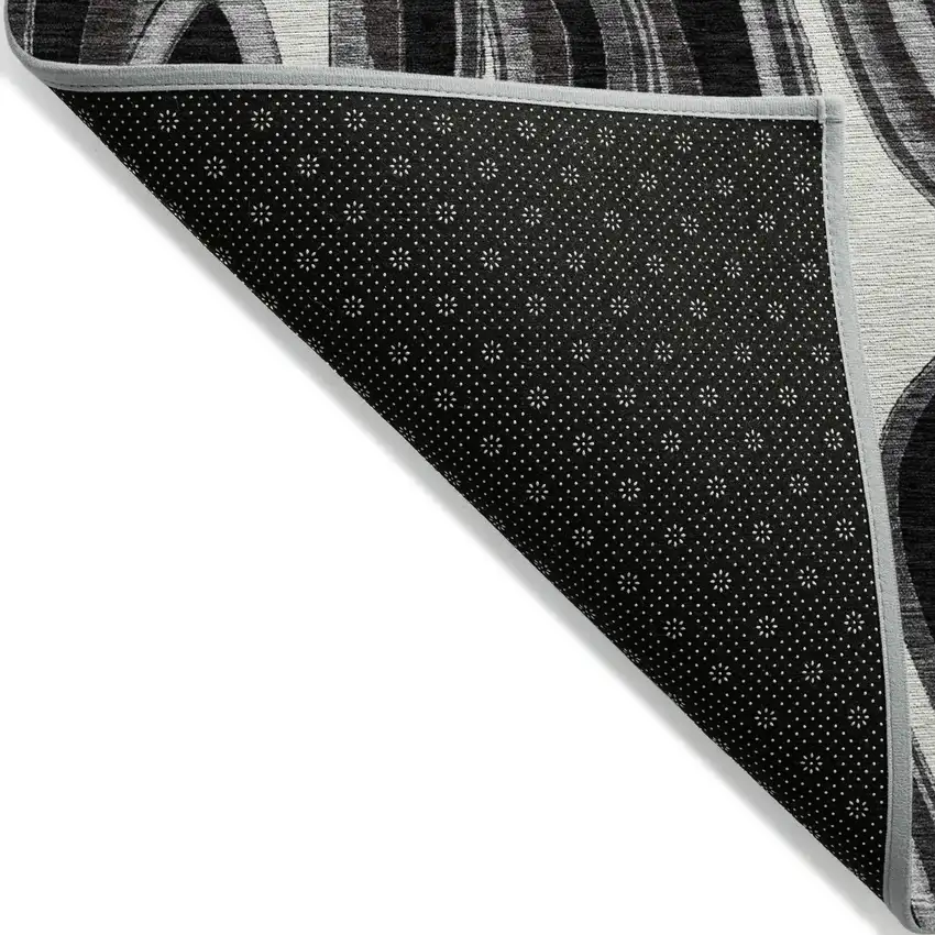 Black Gray And White Abstract Washable Indoor Outdoor Area Rug Photo 2