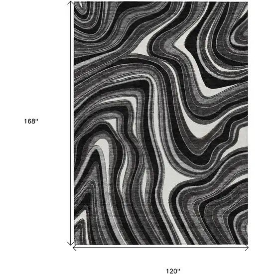 Black Gray And White Abstract Washable Indoor Outdoor Area Rug Photo 7