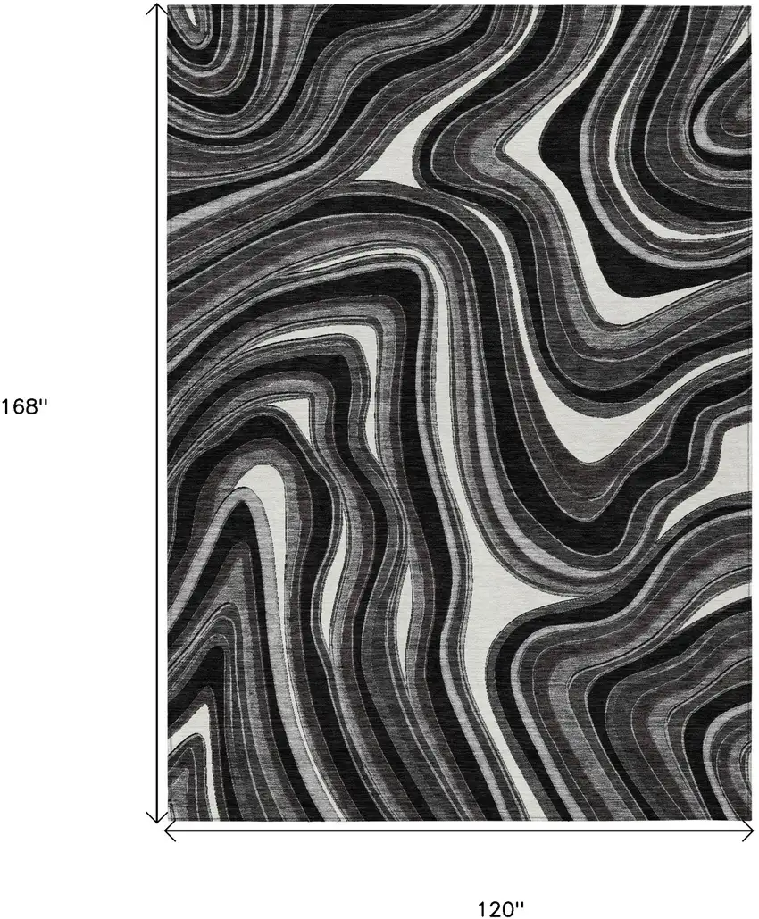 Black Gray And White Abstract Washable Indoor Outdoor Area Rug Photo 7
