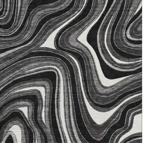 Black Gray And White Marble Washable Area Rug With UV Protection Photo 3