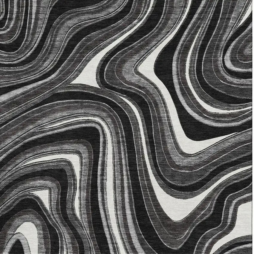 Black Gray And White Marble Washable Area Rug With UV Protection Photo 3