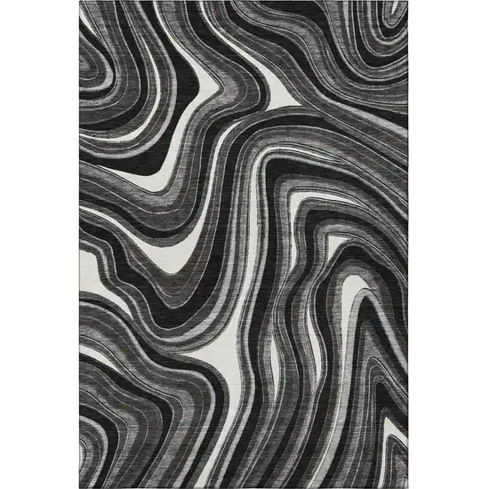 Black Gray And White Marble Washable Area Rug With UV Protection Photo 4