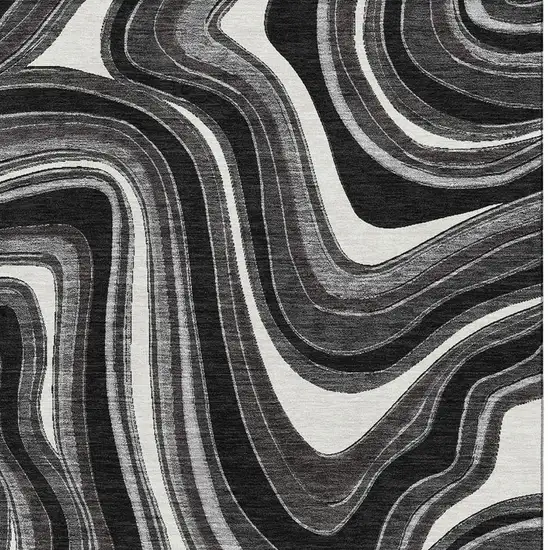 Black Gray And White Marble Washable Area Rug With UV Protection Photo 3
