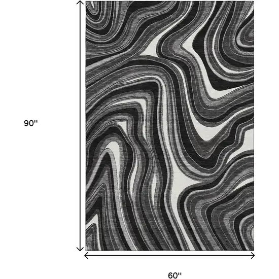 Black Gray And White Marble Washable Area Rug With UV Protection Photo 3