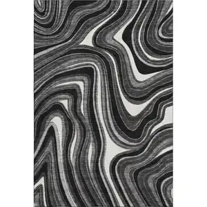 Photo of Black Gray And White Marble Washable Area Rug With UV Protection