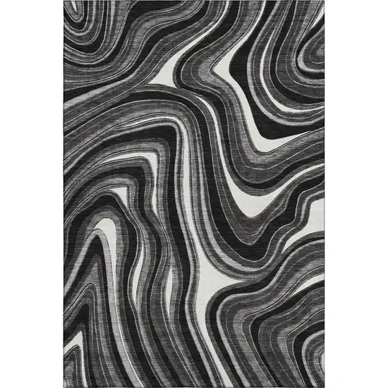 Black Gray And White Marble Washable Area Rug With UV Protection Photo 1