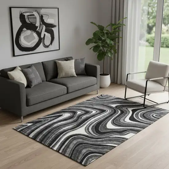 Black Gray And White Marble Washable Area Rug With UV Protection Photo 1