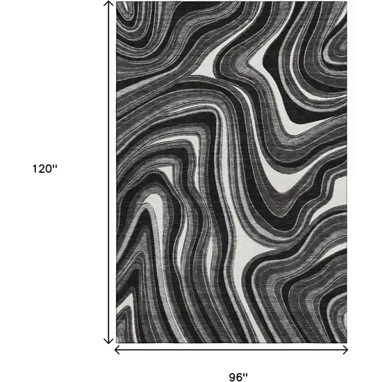 Black Gray And White Marble Washable Area Rug With UV Protection Photo 3