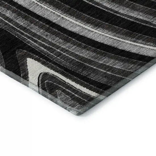 Black Gray And White Marble Washable Area Rug With UV Protection Photo 8