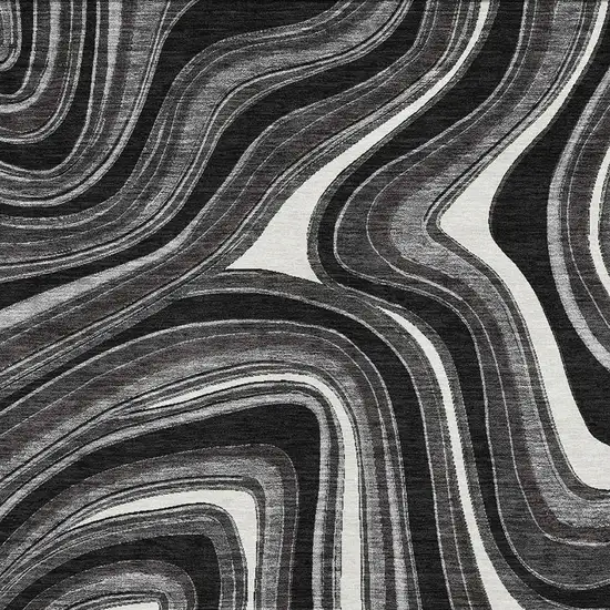 Black Gray And White Marble Washable Area Rug With UV Protection Photo 3