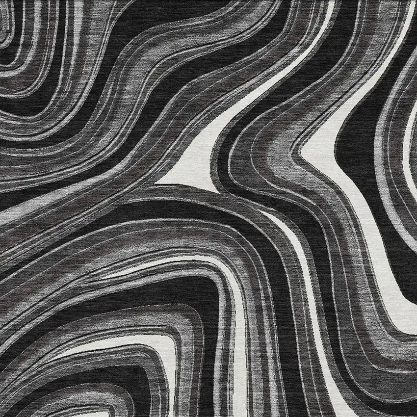 Black Gray And White Marble Washable Area Rug With UV Protection Photo 3