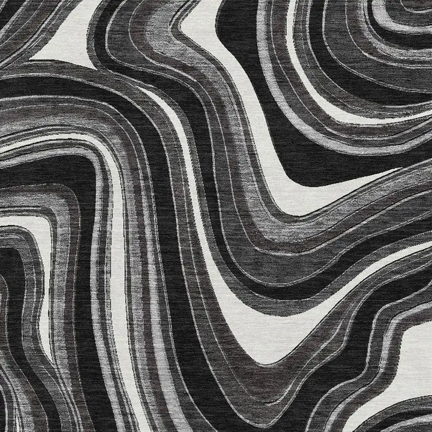 Black Gray And White Marble Washable Area Rug With UV Protection Photo 3