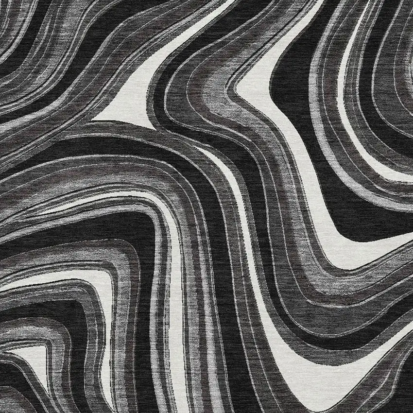 Black Gray And White Marble Washable Area Rug With UV Protection Photo 3