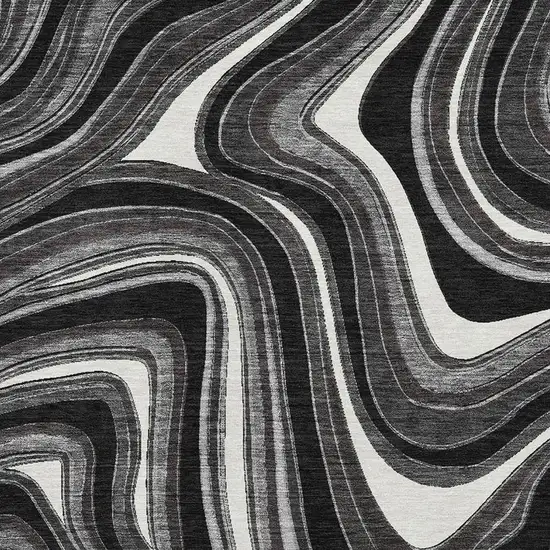 Black Gray And White Marble Washable Area Rug With UV Protection Photo 3