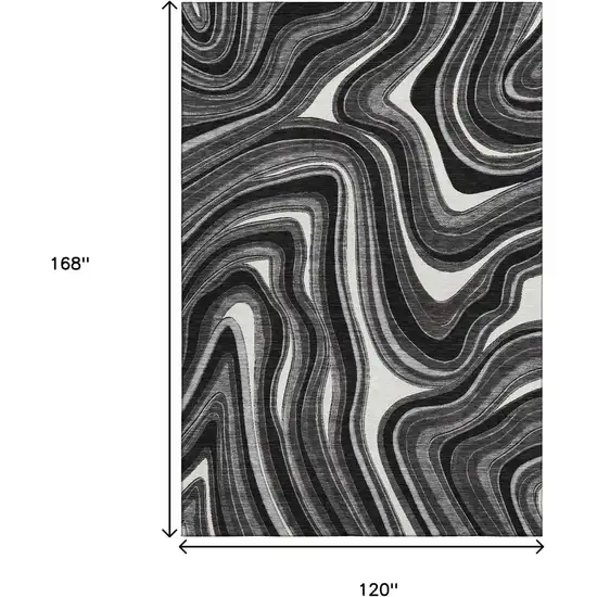 Black Gray And White Marble Washable Area Rug With UV Protection Photo 3
