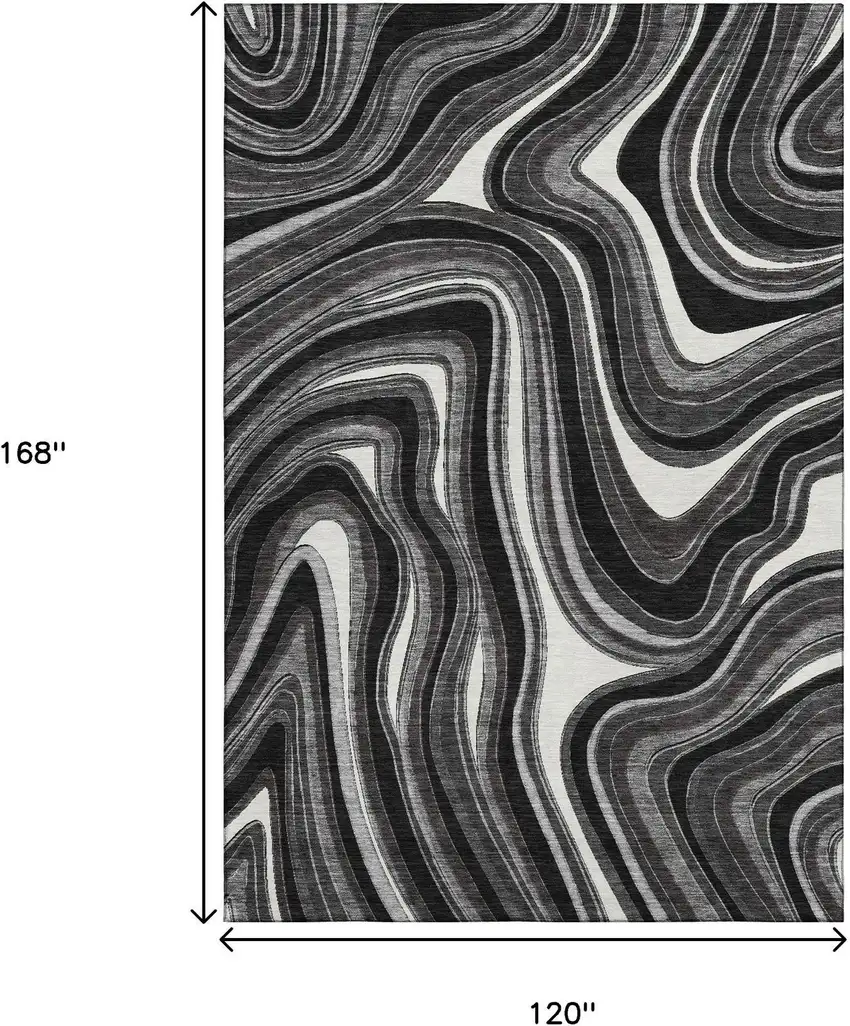 Black Gray And White Marble Washable Area Rug With UV Protection Photo 3