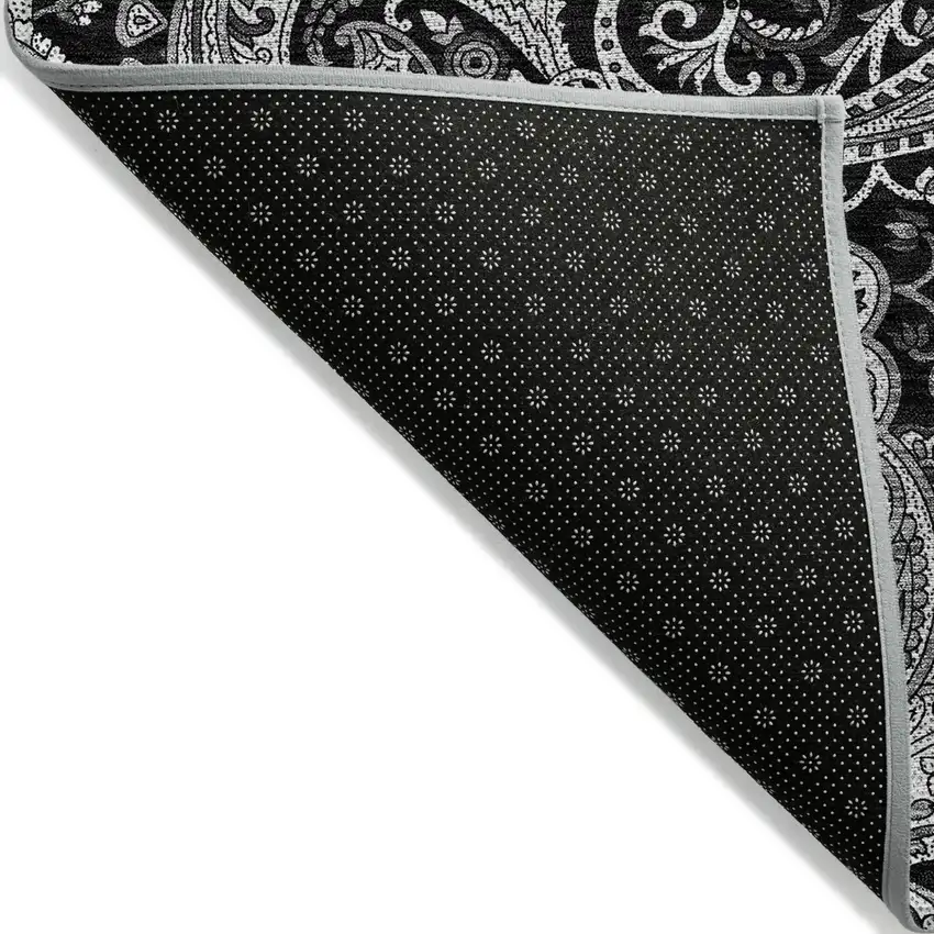 Black Gray And White Paisley Washable Indoor Outdoor Area Rug Photo 4