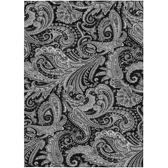 Black Gray And White Paisley Washable Indoor Outdoor Area Rug Photo 6