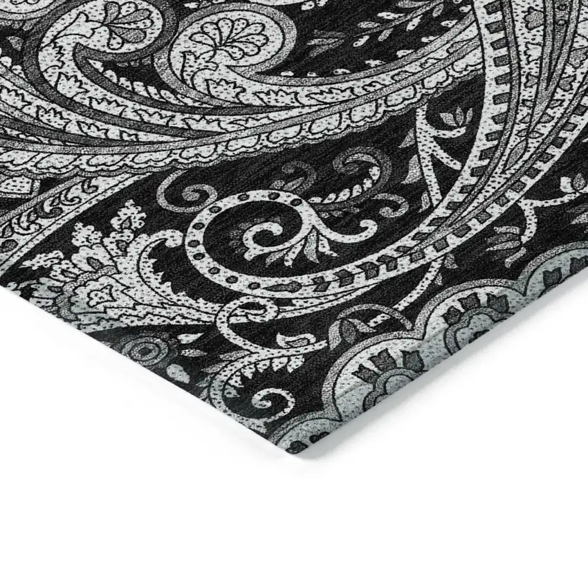 Black Gray And White Paisley Washable Indoor Outdoor Area Rug Photo 5