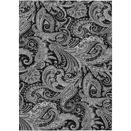 Black Gray And White Paisley Washable Indoor Outdoor Area Rug Photo 2