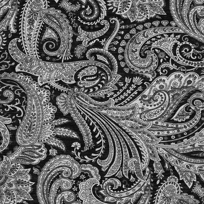 Black Gray And White Paisley Washable Indoor Outdoor Area Rug Photo 6