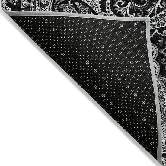 Black Gray And White Paisley Washable Indoor Outdoor Area Rug Photo 4