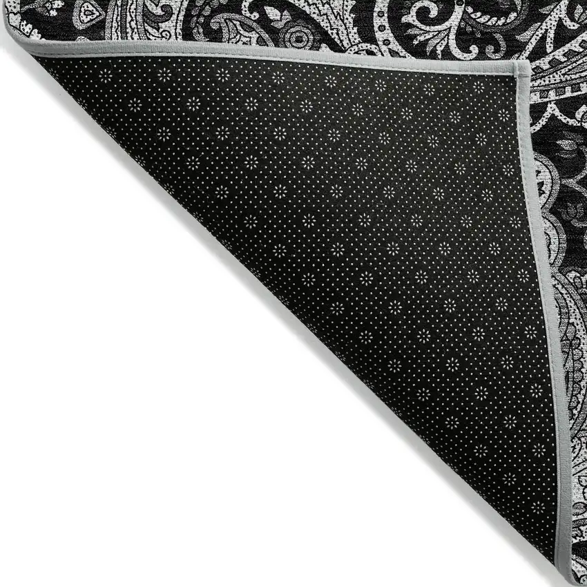 Black Gray And White Paisley Washable Indoor Outdoor Area Rug Photo 4