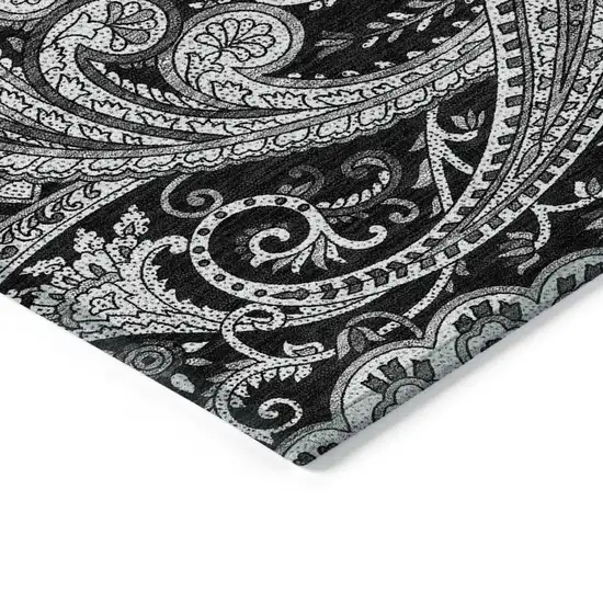 Black Gray And White Paisley Washable Indoor Outdoor Area Rug Photo 5