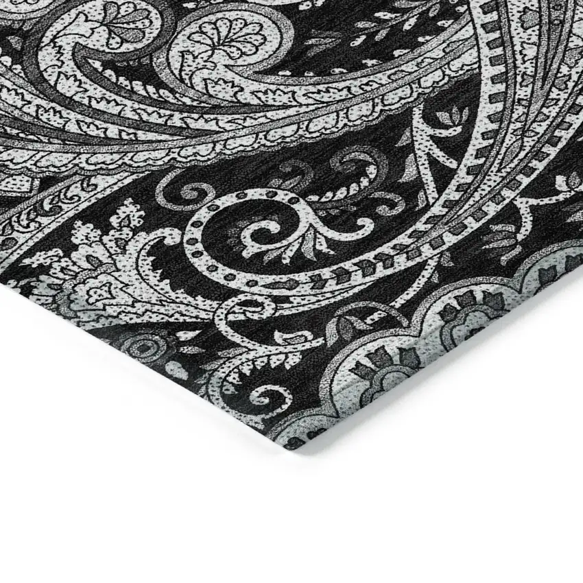 Black Gray And White Paisley Washable Indoor Outdoor Area Rug Photo 5