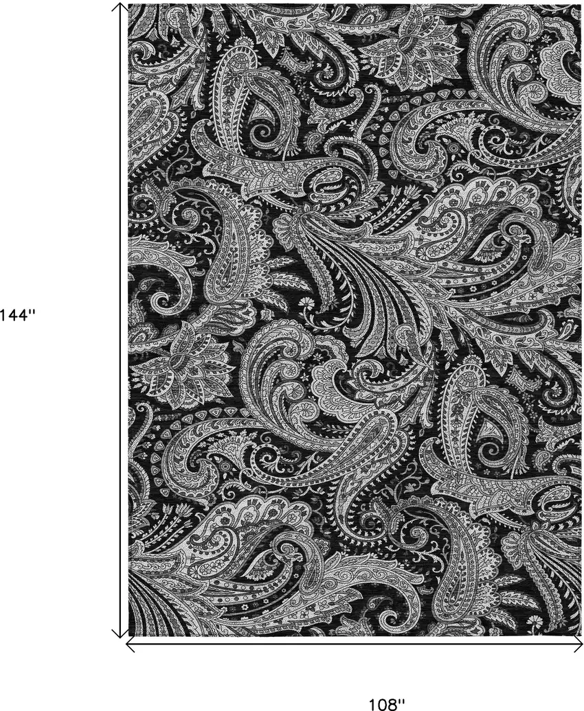 Black Gray And White Paisley Washable Indoor Outdoor Area Rug Photo 3